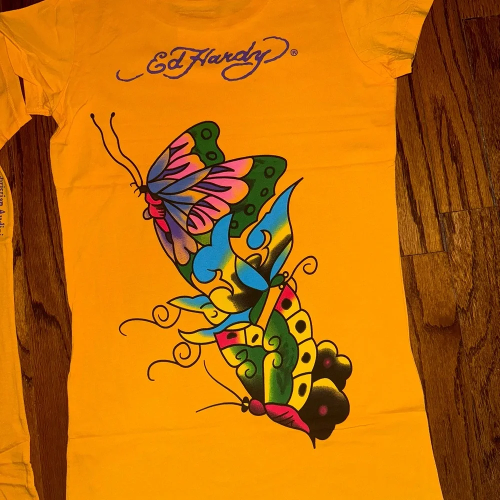 Ed Hardy Yellow Graphic T-Shirt - Picture 2 of 5